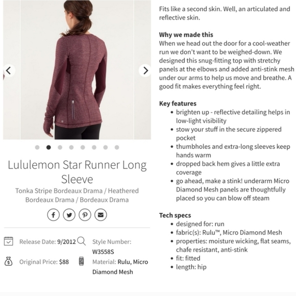 ⭐️LULULEMON STAR RUNNER LONG SLEEVE ACTIVEWEAR TOP SZ8 BORDEAUX DRAMA TONKA - Picture 3 of 8